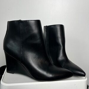 Rachel Zoe Alana Black Wedge Ankle Boots Side Zip  Womens 8.5M